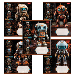 Тетрадь 18л. HATBER клетка, обложка картон, Робо (микс в спайке), 18Т5В1