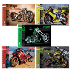 Альбом для рисования А4 32 л., спираль, обложка картон, HATBER, 198х300 мм, "Мото" (5 видов), 074763, 32А4Всп