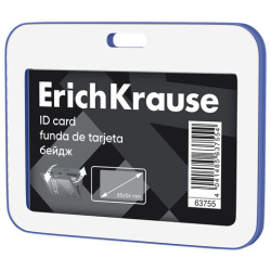 Бейдж горизонтальный ERICH KRAUSE (85х54 мм), корпус белый с синим, 63755