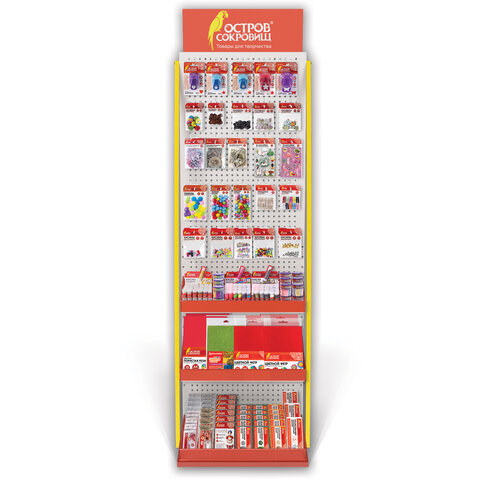 Стойка для размещения товара напольная ОСТРОВ СОКРОВИЩ, 2050x600x500 мм, 25 крючков, 3 полки, металл, 504877