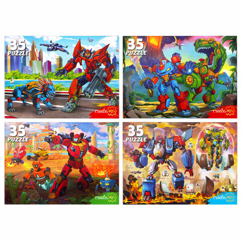 Пазлы картонные 12 элементов + 35 элементов, КОМПЛЕКТ 32 шт., поле 17,5х13 см, РК