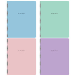 Тетради ДЭК А5 96 л. КОМПЛЕКТ 4 шт., BRAUBERG, гребень, клетка, 80 г/м2, SoftTouch, "Minimal", 405582