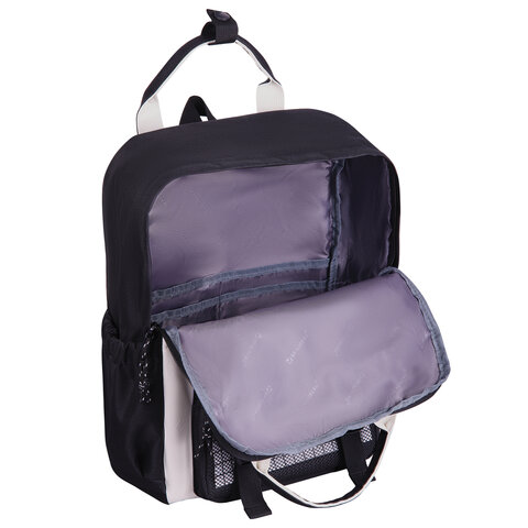 Рюкзак BRAUBERG COMBO, сумка-шоппер, косметичка, пенал В ПОДАРОК, белый/черный, 42х30х14 см, 271660