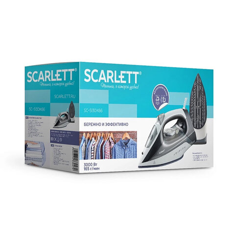 Утюг SCARLETT SC–SI30K66, 3000 Вт, керамическое покрытие, паровой удар, антинакипь, самоочистка, серый, SC-SI30K66