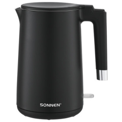 Чайник электрический с двойными стенками SONNEN KT-8719B, 1,5 л, 2200 Вт, черный, 454692
