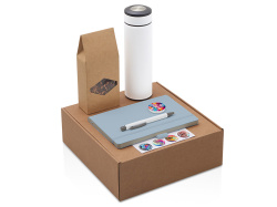 Набор «Warmpage» с термосом, блокнотом, ручкой и чаем, Цвет голубой, серый