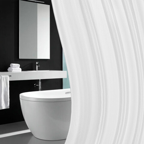 Шторка для ванной ПОЛИЭСТЕР, 180х200 см, кольца в комплекте, БЕЛЫЙ БРИЛЛИАНТ, PRIMILA (ПРИМИЛА), 700093