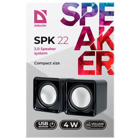 Колонки компьютерные DEFENDER SPK 22, 2.0, 2х2, 5Вт, пластик, черный, 65503