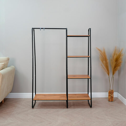 Вешалка-стеллаж "Скандинавия-1", 1470х1100х385 мм, 5 полок, металл/ЛДСП, черная/дуб, ГСС1 Ч