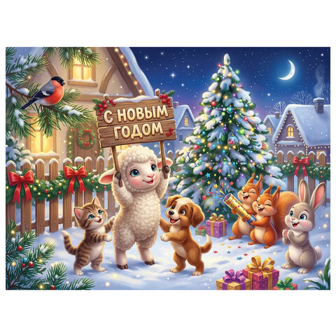 Пазл картонный "Оживи мультфильм-Новый год", 35 элементов, АССОРТИ, 300х215 мм, 6 видов, РК