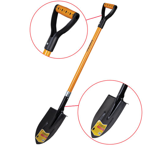 Лопата штыковая стальная 21х29 см, ОБЩАЯ ДЛИНА 115 см, черенок стекловолокно, V-ручка, RABBITEX (РАББИТЕКС) "FIBERGLASS", 700477