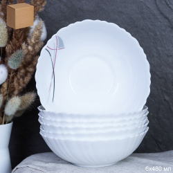 Набор суповых тарелок 6 штук 480 мл 155 мм / TW-60XN (7267) /уп 12/ Полосы бордо