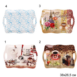 Поднос прямоугольный с ручками 38х26 см / 3826A /уп 50/