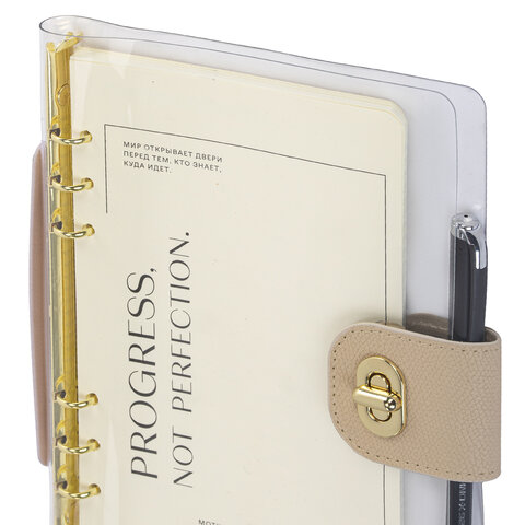 Блокнот А5 180x235 мм, BRAUBERG "Fabulous", гибкий, на кольцах, застежка, 80 л., черный, 116196