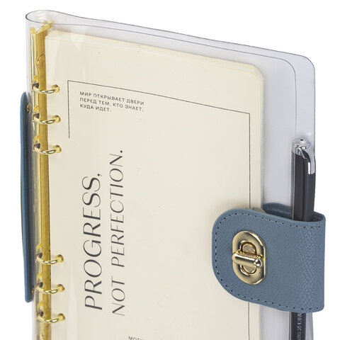 Блокнот А5 180x235 мм, BRAUBERG "Fabulous", гибкий, на кольцах, застежка, 80 л., голубой, 116193