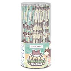 Ручка стираемая гелевая, кросс-серия "МИЛЫЕ КОТЫ", BRAUBERG, СИНЯЯ, корпус ассорти, игольчатый наконечник 0,5 мм, линия 0,35 мм, 144481
