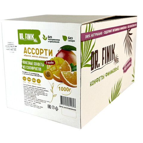 Конфеты финиковые DR.FINIK "Полезные", ассорти вкусов из апельсина, манго, абрикоса, 1000 г