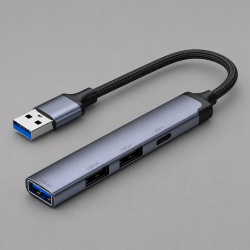 USB-хаб USB-A 3.0 + 2xUSB-A 2.0 + USB-C, Цвет серый