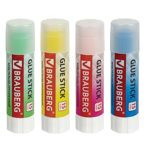 Клей-карандаш 15 г ВЫГОДНАЯ УПАКОВКА BRAUBERG "COLOR Crystal", 4 штуки на блистере, 271709