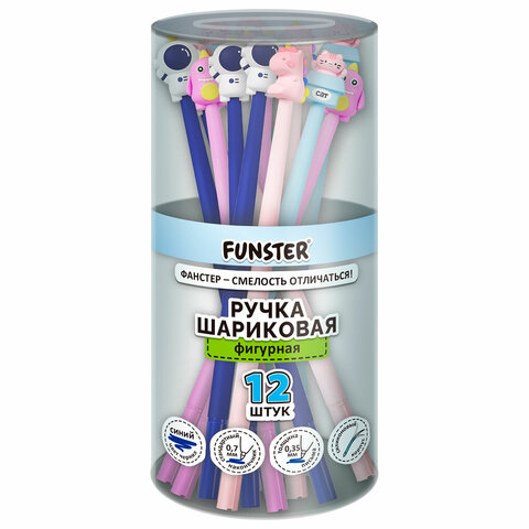 Ручка фигурная силиконовая шариковая FUNSTER (ФАНСТЕР) "SILICONE MIX", СИНЯЯ, корпус ассорти, узел 0,7 мм, линия письма 0,35 мм, 144370