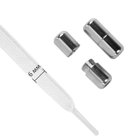 Шнурки плоские эластичные БЕЛЫЕ длина 100 см, ширина 6 мм, 2 капсулы, цвет серебряный, SHEGRA, 701712