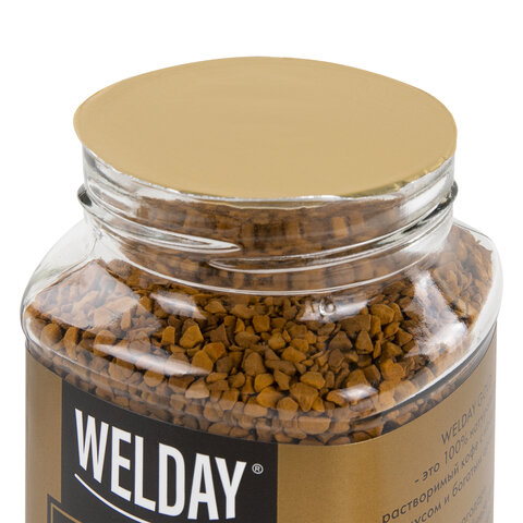 Кофе растворимый WELDAY (ВЭЛДЭЙ) "GOLD" 95 г, стеклянная банка, сублимированный, 622675