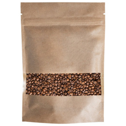 Пакет Дой-Пак с замком ZIP LOCK, крафт с окном 60 мм, 200 х 300 + 50 мм, 100 штук 150 мкм, BRAUBERG, 700694