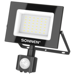 Прожектор светодиодный с датчиком движения 30 Вт, 6500 К, 2400 Лм, IP65, 161х146х51 мм, черный, SONNEN, 238417