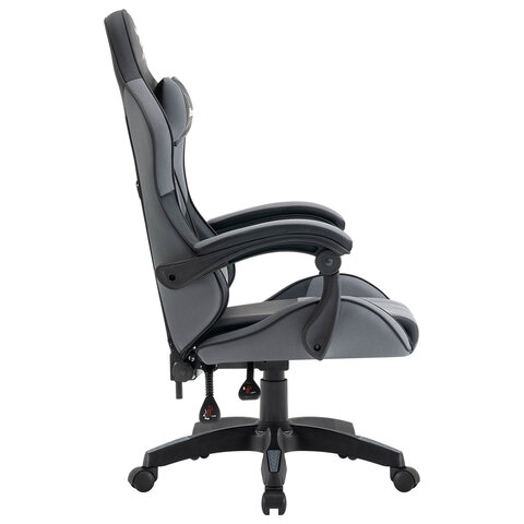 Кресло компьютерное DEFENDER "Strider", 2 подушки, ткань/экокожа, черное/серое, 64056