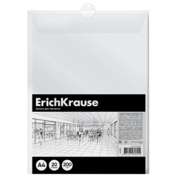 Бумага для черчения А4, 210х297 мм, 20 л., 200 г/м2, без рамки, в пластиковой папке, ERICH KRAUSE, 60690
