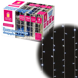 Электрогирлянда-занавес комнатная вид: "Штора", 3х2 м, 144 LED, холодный белый, 220 V, ЗОЛОТАЯ СКАЗКА, 591351