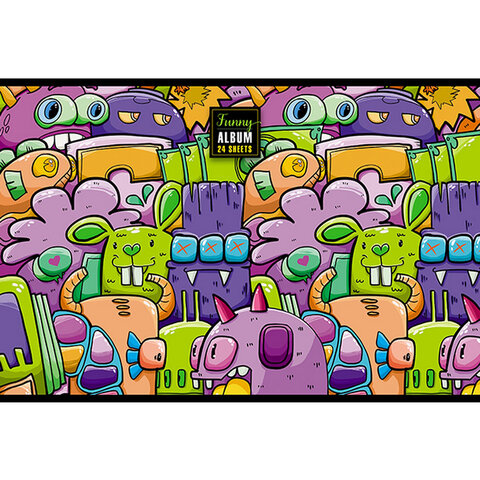 Альбом для рисования А4 24 л., скоба, TWIN-лак, ПЗБМ, 205х295 мм, "Куча Монстров" (микс в спайке), 44055