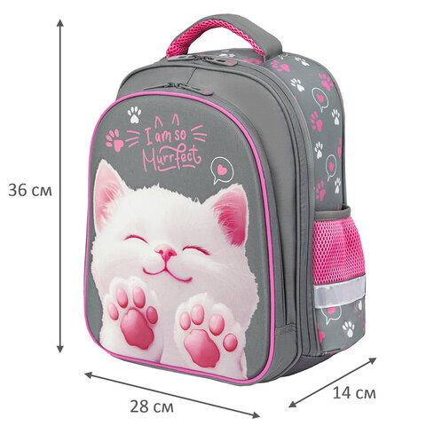Ранец BRAUBERG KIDS STANDARD, 2 отделения, "Кот-мурлыка", 36х28х14 см, 274427