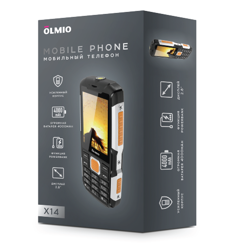 X14 Olmio (черный-оранжевый) Мобильный телефон
