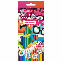 Карандаши цветные кросс-серия МОНСТРИКИ, 12 цветов, трехгранные, BRAUBERG, 182112