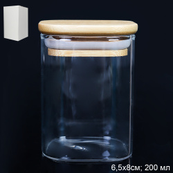 Банка квадратная бамбуковая крышка 200 мл диаметр 60/80 см / LCSC2106 /уп 200/