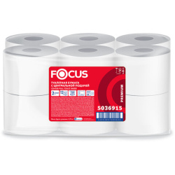 Бумага туалетная с центральной вытяжкой 120 м, FOCUS (T8) Premium, 2-слойная, белый, КОМПЛЕКТ 12 рулонов, 5036915