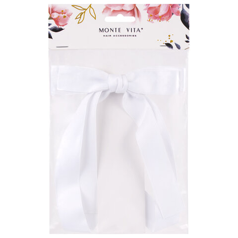Заколка для волос зажим с бантиком, с длинными хвостиками, белый, MONTE VITA (МОНТЕ ВИТА), 457113