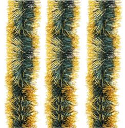 Мишура КОМПЛЕКТ 3 штуки, диаметр 100 мм, длина 2 м, зеленая с золотистыми кончиками, 592219