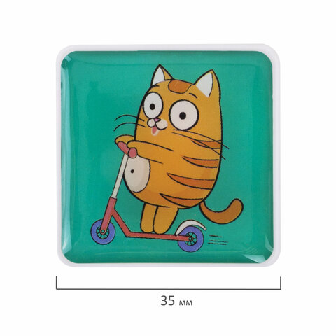 Магниты квадратные стеклянные 35 мм для досок магнитно-маркерных, НАБОР 6 шт., "КОТ-ЭНТУЗИАСТ" BRAUBERG KIDS, блистер, 272514
