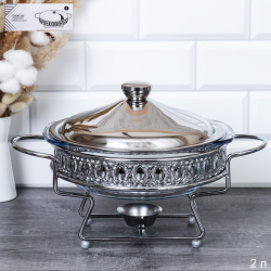 Мармит с подогревом 2 л Silver / HT95213-2 /уп 8/стекло на металл подставке с крышкой