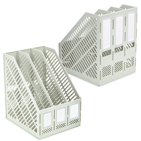 Лоток вертикальный для бумаг BRAUBERG "Office-Expert", 215 мм, 3 отделения, сборный, серый, 238018