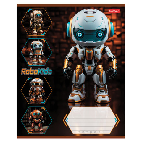 Тетрадь 18л. HATBER клетка, обложка картон, Робо (микс в спайке), 18Т5В1