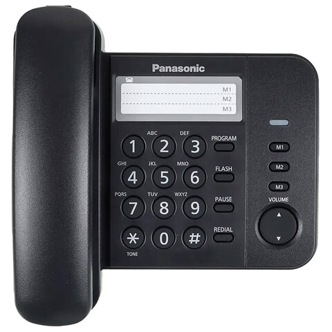 Телефон PANASONIC KX-TS2352RUB, черный, память 3 номера, повторный набор, тональный / импульсный режим, индикатор вызова