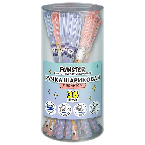 Ручка шариковая с принтом FUNSTER STICK "CUTE ANIMALS", СИНЯЯ, SOFT TOUCH покрытие, узел 0,7 мм, линия письма 0,35 мм, 144387