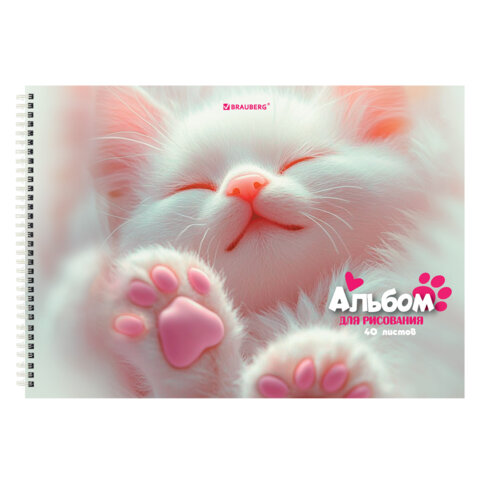 Альбомы для рисования ДЭК, А4, 40 л., КОМПЛЕКТ 2 шт., гребень, Soft-touch, BRAUBERG, 200х290 мм, "Лапки", 107747