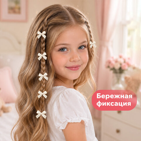 Бантики для волос на заколке, НАБОР 8 шт., 3 см, белые, MONTE VITA (МОНТЕ ВИТА), 458840