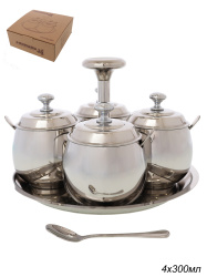 Набор для специй 300 мл с ложками на подставке 4 шт АКЦИЯ / GT-19026-220 /уп 12/