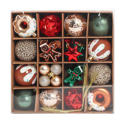 Шары елочные НАБОР 42 предмета "Xmas Inspiration", пластик/пенопласт, красный/бежевый/бирюзовый, ЗОЛОТАЯ СКАЗКА, 592590