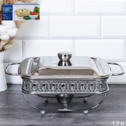 Мармит с подогревом 1,8 л Silver / HT95211-1.8 /уп 8/ стекло на металл подставке с крышкой